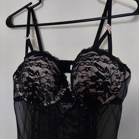 Push Up Babydoll Lace Slip Negligee Black Size Medium Gilligan O'Malley Intimate - Picture 6 of 9
